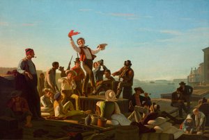 Jolly Flatboatmen satamassa tekijältä George Caleb Bingham