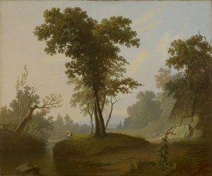 Maisema ja kalastaja tekijältä George Caleb Bingham