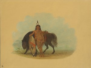 Cheyenne-soturi lepää hevostaan, 18611869. tekijältä George Catlin