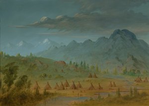 Crow Village ja Lohijoen vuoret, 18551869. tekijältä George Catlin