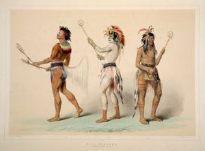Pallopelaajat, pubi. 1845 värilitografia. tekijältä George Catlin