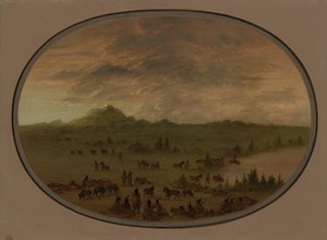 Sioux-sotabileet auringonnousussa, 18611869. tekijältä George Catlin