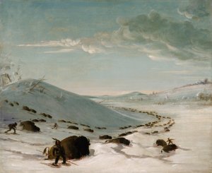 Buffalo Chase talvella, intiaanit lumikengillä tekijältä George Catlin