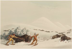 Biisoninmetsästys lumikengillä tekijältä George Catlin