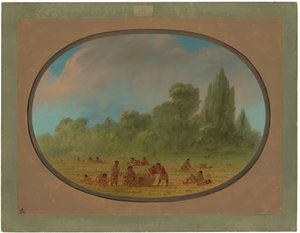 Caddo-intiaanit keräävät villimansikoita tekijältä George Catlin