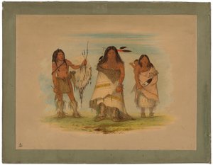 Camanchee-päällikkö, hänen vaimonsa ja soturi, 1861 (öljy kartongille kiinnitettynä kartongille) tekijältä George Catlin