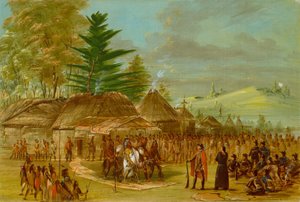 La Sallen vastaanottavien Taensa-intiaanien päällikkö. 20. maaliskuuta 1682, 18471848. tekijältä George Catlin