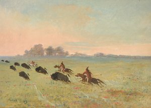 Comanche-intiaanit jahtaavat puhvelia tekijältä George Catlin