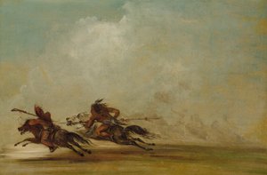 Comanche-soturi lävistää Osagea täydellä vauhdilla - tekijältä George Catlin