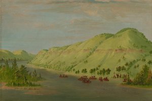 Isä Hennepin lähtee Mississippistä liittyäkseen La Salleen. 8. toukokuuta 1680, 18471848. tekijältä George Catlin