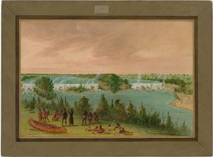 Isä Hennepin ja hänen seuralaisensa St. Anthonyn putouksilla. 1. toukokuuta 1680 tekijältä George Catlin