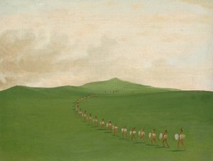 Jalkasotajoukko marssilla, Ylä-Missouri tekijältä George Catlin