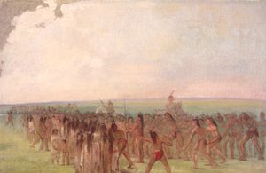 Juoksukilpailu Mandan-kylän takana tekijältä George Catlin