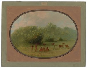 Intiaanit ja hevoset metsässä tekijältä George Catlin