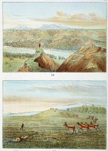 Amerikan intiaanit: antiloopin metsästys George Catlinin (1794-1872) kaiverrus tekijältä George Catlin