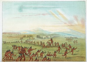 Amerikan intiaanit: metsästyksen opetusta 7–15-vuotiaille mandanilaisille. Kuvitus George Catlin (1794-1872) tekijältä George Catlin