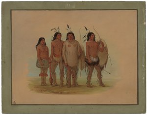 Kiowan päällikkö, hänen vaimonsa ja kaksi soturia tekijältä George Catlin