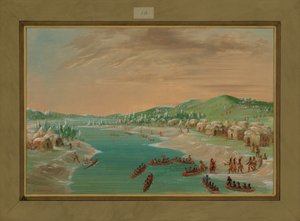 La Salle ja juhlat saapuvat Illinoisin kylään 1. tammikuuta 1680 1847-48 tekijältä George Catlin