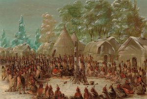 La Sallen juhlat Illinoisin kylässä. 2. tammikuuta 1680, 18471848. tekijältä George Catlin
