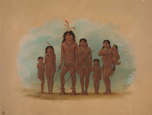 Lengua Chief, hänen kaksi vaimoaan ja neljä lasta, 18541869. tekijältä George Catlin