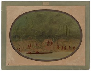 Lengua-intiaanit nousemassa Río Uruguayn koskia tekijältä George Catlin