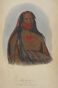 Mah-to-toh-pa (neljä karhua) Mandanien toinen päällikkö. tekijältä George Catlin