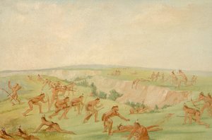 Mandan hyökkää Arikara-joukon kimppuun tekijältä George Catlin
