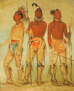 Mun-ne-pús-kee, Hän, joka ei pelkää, Ko-ha-túnk-a, Big Crow ja Nah-cóm-ee-shee..., 1834. tekijältä George Catlin