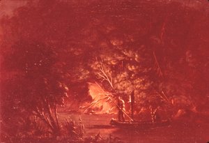 Ojibwe Lohen keihästäminen soihdunvalossa tekijältä George Catlin