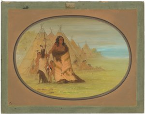 Puncah-päällikkö perheensä ympäröimänä tekijältä George Catlin