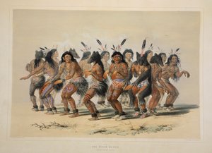 The Bear Dance, pubi. 1845 värilitografia. tekijältä George Catlin
