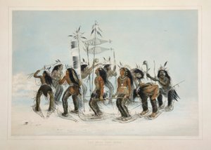 The Snow Shoe Dance, pubi. 1845 värilitografia. tekijältä George Catlin