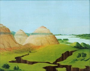 Kolme kupolia, Clay Bluffs 15 mailia Mandan-kylän yläpuolella. tekijältä George Catlin