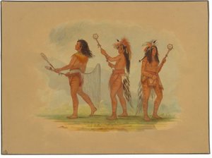 Kolme juhlittua pallonpelaajaa - Choctaw, Sioux ja Ojibbeway tekijältä George Catlin