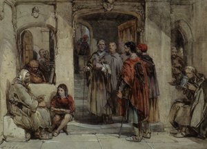 Kohtaus luostarielämästä, 1850 (wc paperilla) tekijältä George Cattermole