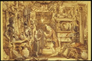 The Old Curiosity Shop Little Nells Home Interior of Old Curiosity Shop, 1840 (wc paperilla) tekijältä George Cattermole