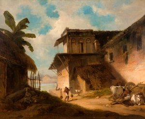 Bengalin kyläkohtaus, 1821. tekijältä George Chinnery