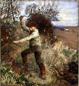 Poika leikkaamassa pensasaitaa, 1890 tekijältä George Clausen