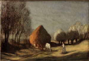 Hayfield, Widdington, noin 1893 (akvarelli, guassi ja muste) tekijältä George Clausen