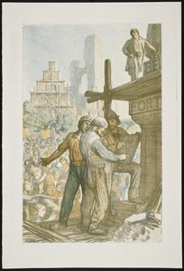 Belgian jälleenrakennus (litografia paperille) tekijältä George Clausen