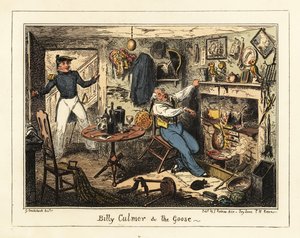 Merivoimien luutnantti kutsuu vanhan laivamiehen palvelukseen, 1826 (litografia) tekijältä George Cruikshank