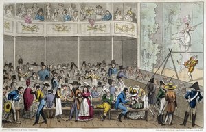 Akrobaattiesitys Café de la Paixissa - elokuvassa Life in Paris, David Carey, Lontoo tekijältä George Cruikshank