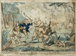 Kaikki Hottentottien joukossa Capering Ashore..., julkaistu 7. syyskuuta 1819 tekijältä George Cruikshank