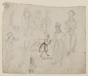 Hahmotutkimukset (kynä, kynä ja muste paperille) tekijältä George Cruikshank