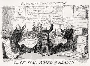 Kolerakonsultaatio Central Board of Healthissa, julkaistu 27. helmikuuta 1832. tekijältä George Cruikshank