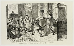 Joulukuu - "Tyytymättömyytemme talvi" George Cruikshankin teräsveistoksista The Comic Almanacks -teokseen: 1835-1853 tekijältä George Cruikshank