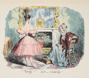 Pukeutuminen ja riisuminen, pubi. 1832 (käsinvärinen kaiverrus) tekijältä George Cruikshank