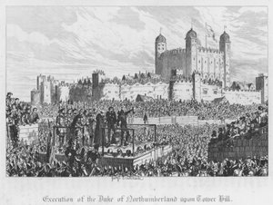 Northumberlandin herttuan teloitus Tower Hillillä (kaiverrus) tekijältä George Cruikshank
