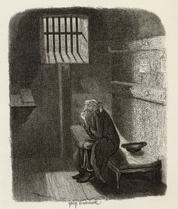 Fagin tuomitussa sellissä, Charles Dickensin (1812-70) "Oliver Twistin seikkailuista" 1838, Chapman und Hall, 1901 (kaiverrus) tekijältä George Cruikshank