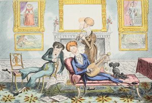 Hummingbirds tai A Dandy Trio, pubi. 1835 (käsinvärinen kaiverrus) tekijältä George Cruikshank
